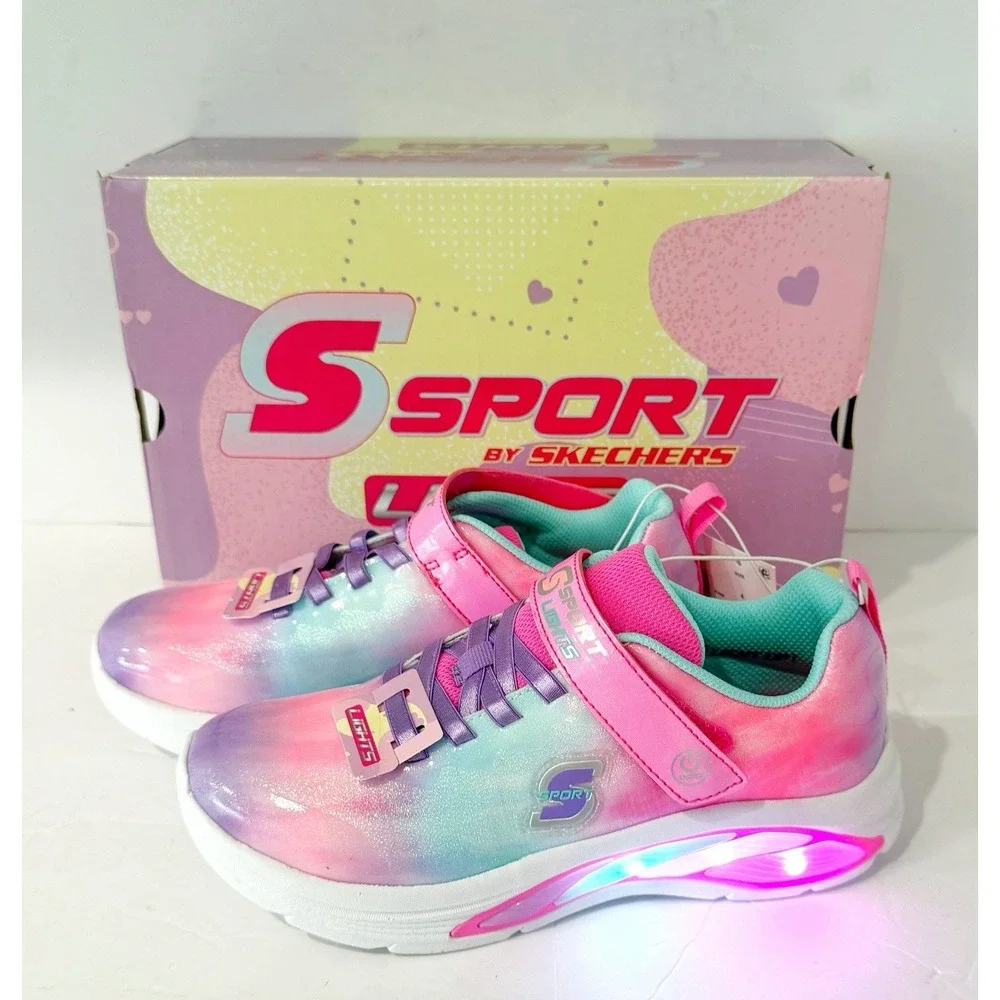 SKECHERS Sport Light Up Kids Girls 4 Shoes Sneakers Slip On Pink School New Walk
